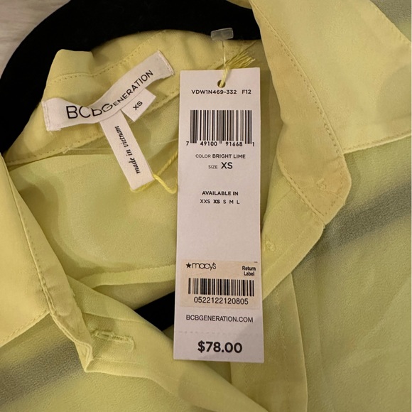 BCBGeneration Sheer Bright Lime Button Up - Size XS - Picture 3 of 4